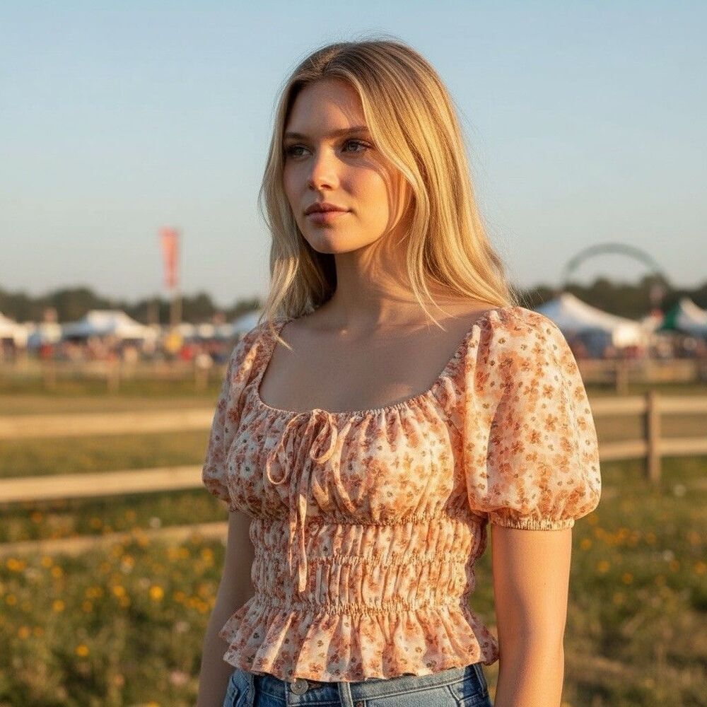 Ditsy Floral Smocked Crop Top M milkmaid cottagecore festival
